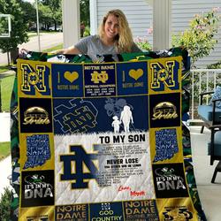 Notre Dame Fighting Irish  To My Son  Love Mom Quilt Blanket and Home Decor