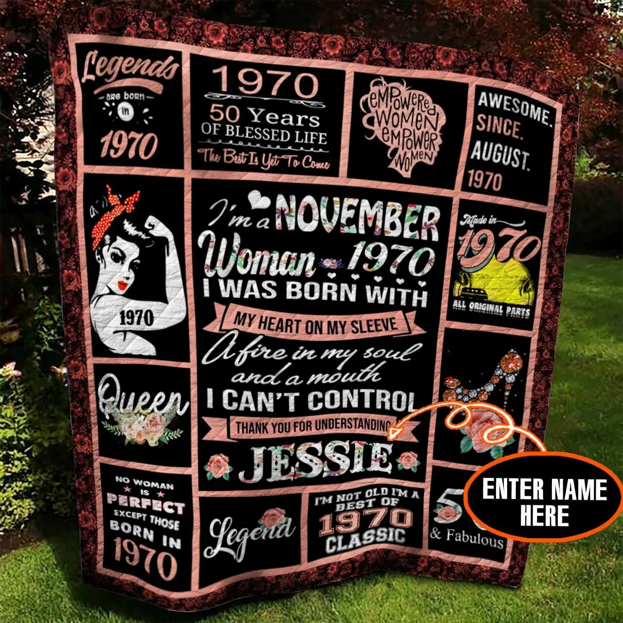November 1970 Personalized Quilt Blanket Bbb010613Nb and Home Decor