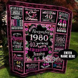 November 1980 Personalized Quilt Blanket Bbb010629Mh and Home Decor