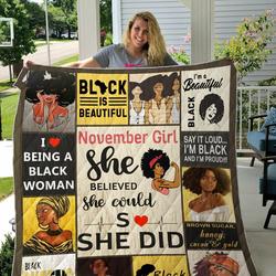 November Black Women Black And Natural Quilt Blanket Great Customized Gifts For Birthday Christmas Thanksgiving Perfect Gifts For Black Daughter Girlfriend Wife and Home Decor