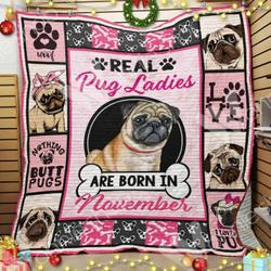 November Pug Dog Lady Quilt Blanket Dhc01021054Td and Home Decor