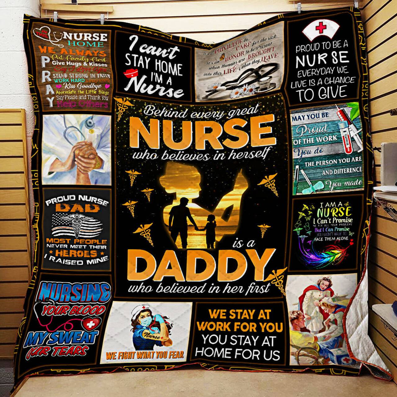 Nurse - Behind Every Great Nurse Who Believes In Herself Is A Daddy Quilt Blanket and Home Decor