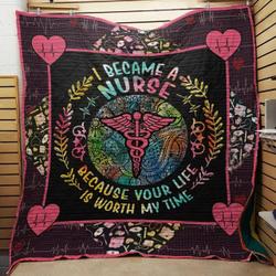 Nurse Heartbeat Your Life Is Worth My Time Quilt Blanket Great Customized Gifts For Birthday Christmas Thanksgiving Perfect Gifts For Nurse and Home Decor