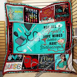 Nurse, Not All Angels Have Wings Some Have Stethoscopes Quilt Blanket and Home Decor