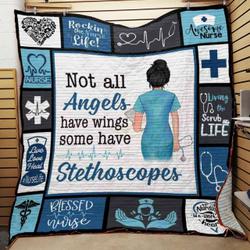 Nurse Not All Angels Have Wings Some Have Stethoscopes Quilt Blanket Great Customized Blanket Gifts For Birthday Christmas Thanksgiving and Home Decor