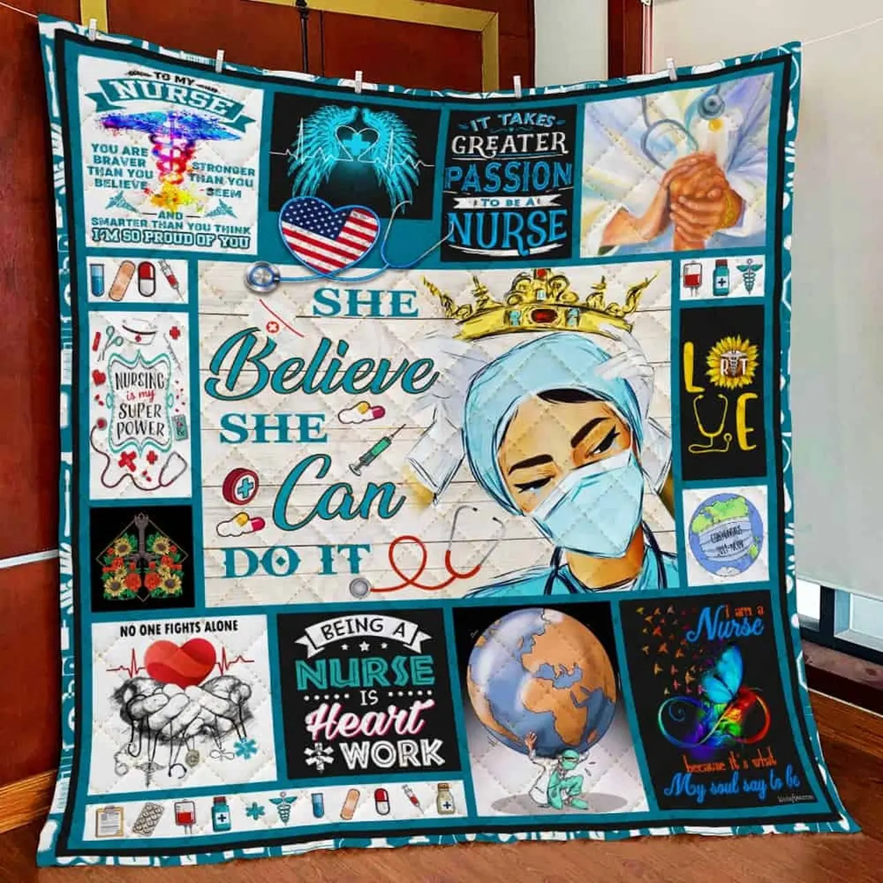 Nurse She Believed She Could So She Did Quilt Blanket and Home Decor