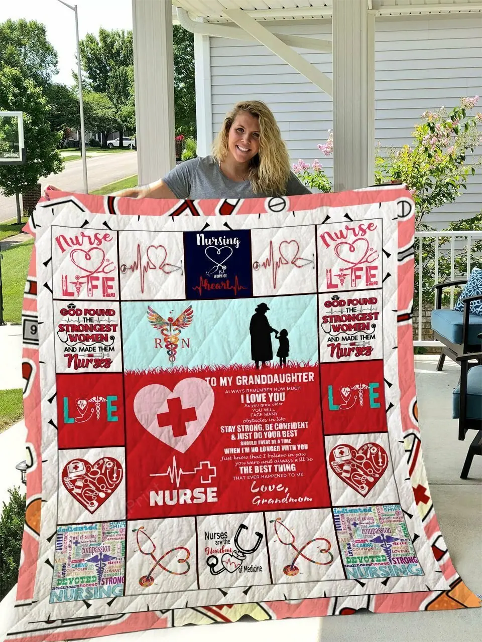 Nurse To My Granddaughter Love Grandmom Quilt Blanket and Home Decor