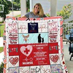 Nurse  To My Granddaughter  Love Grandmom Quilt Blanket and Home Decor