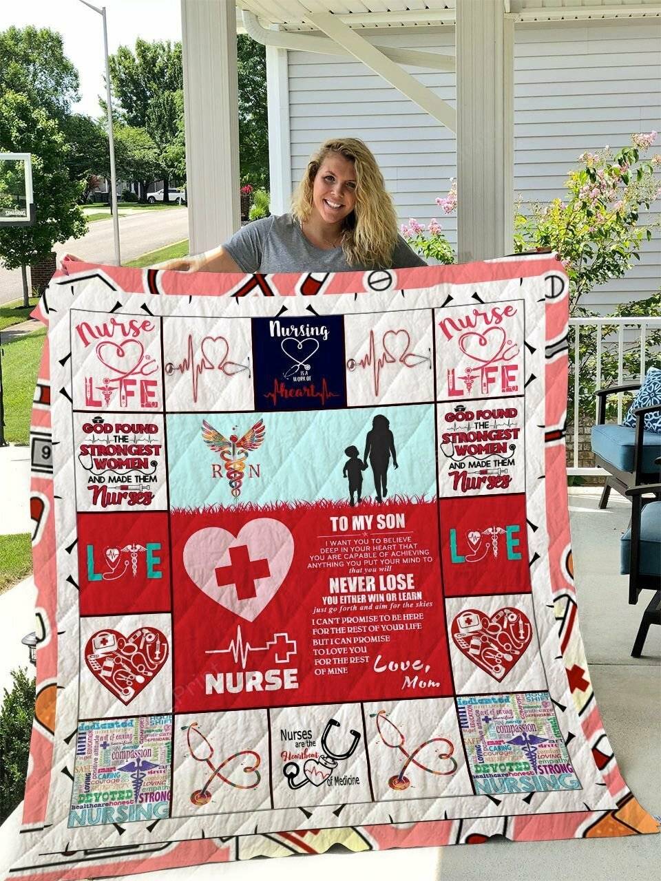 Nurse To My Son Love Mom Quilt Blanket and Home Decor