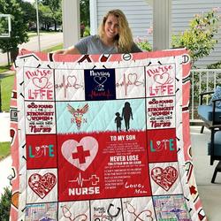 Nurse  To My Son  Love Mom Quilt Blanket and Home Decor