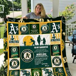 Oakland Athletics To My Daughter Love Mom Quilt Blanket and Home Decor