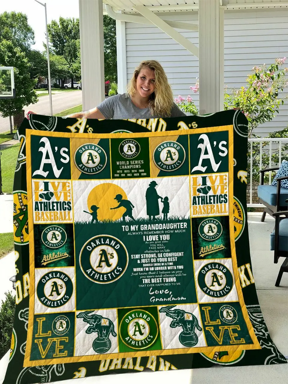 Oakland Athletics To My Granddaughter Love Grandmom Quilt Blanket and Home Decor