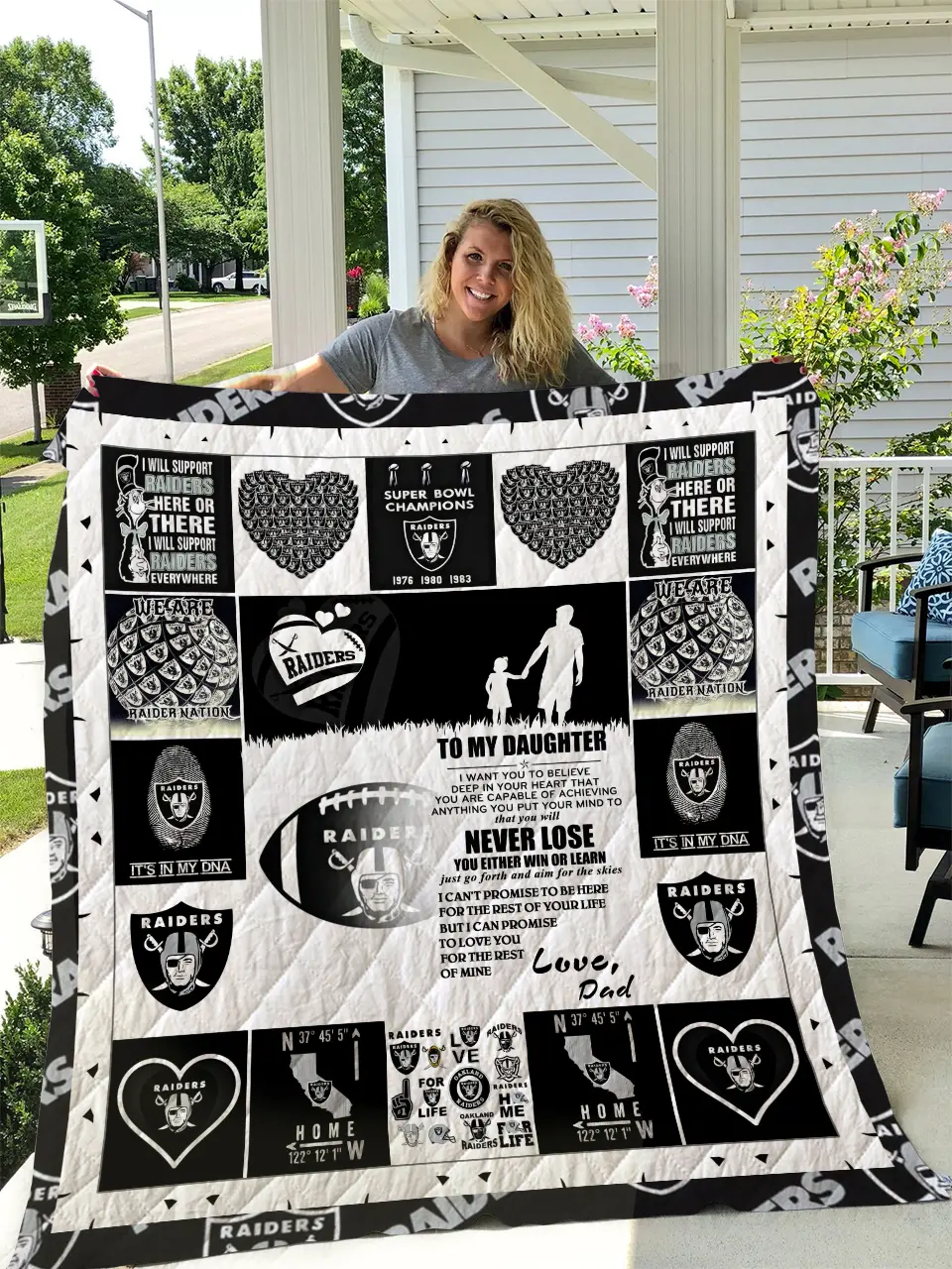 Oakland Raiders - To My Daughter - Love Dad Quilt and Home Decor