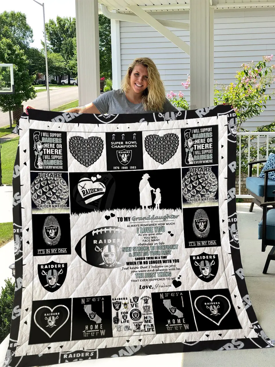 Oakland Raiders - To My Granddaughter - Love Grandmom Quilt and Home Decor
