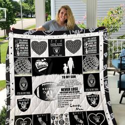Oakland Raiders - To My Son - Love Mom Quilt and Home Decor