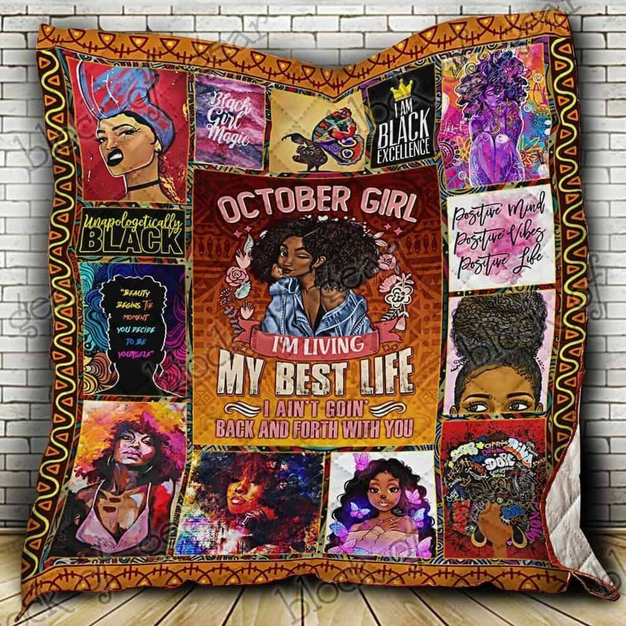October Black Girl Cl19100637Mdq Quilt Blanket and Home Decor