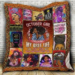 October Black Girl Cl19100637Mdq Quilt Blanket and Home Decor
