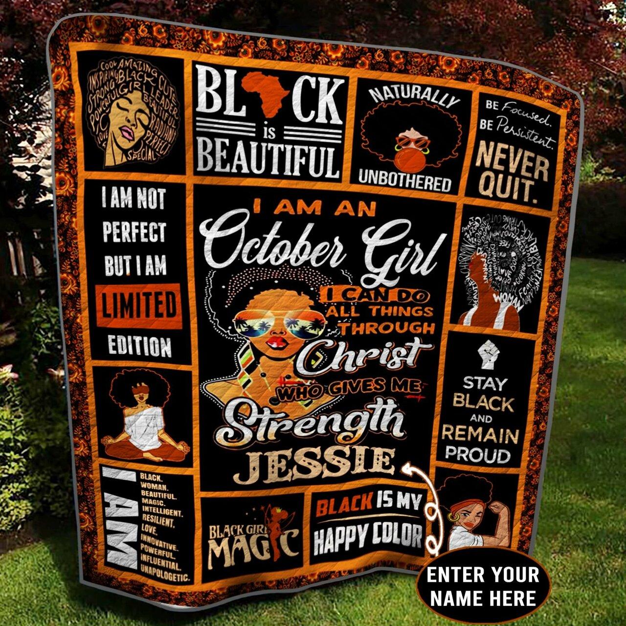 October Black Girl Personalized Quilt Blanket Bbb290514Nb and Home Decor