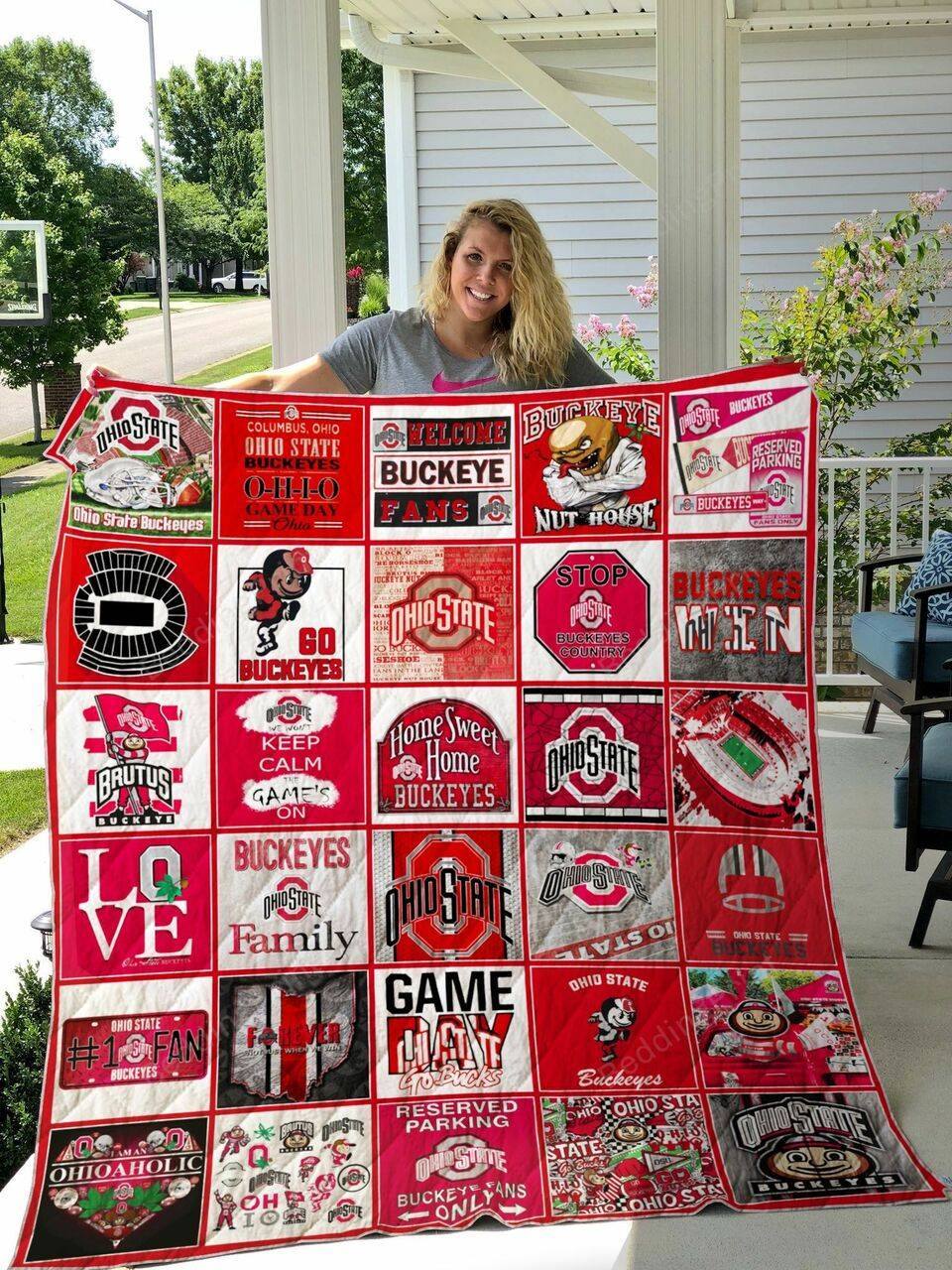 Ohio State Buckeyes Football Quilt Blanket Fan Made and Home Decor