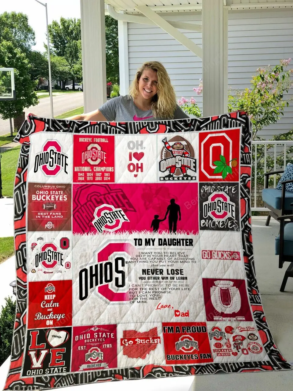Ohio State Buckeyes To My Daughter Love Dad Custom Quilt Blanket 04 and Home Decor