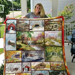 Old Covered Bridges Quilt Blanket and Home Decor