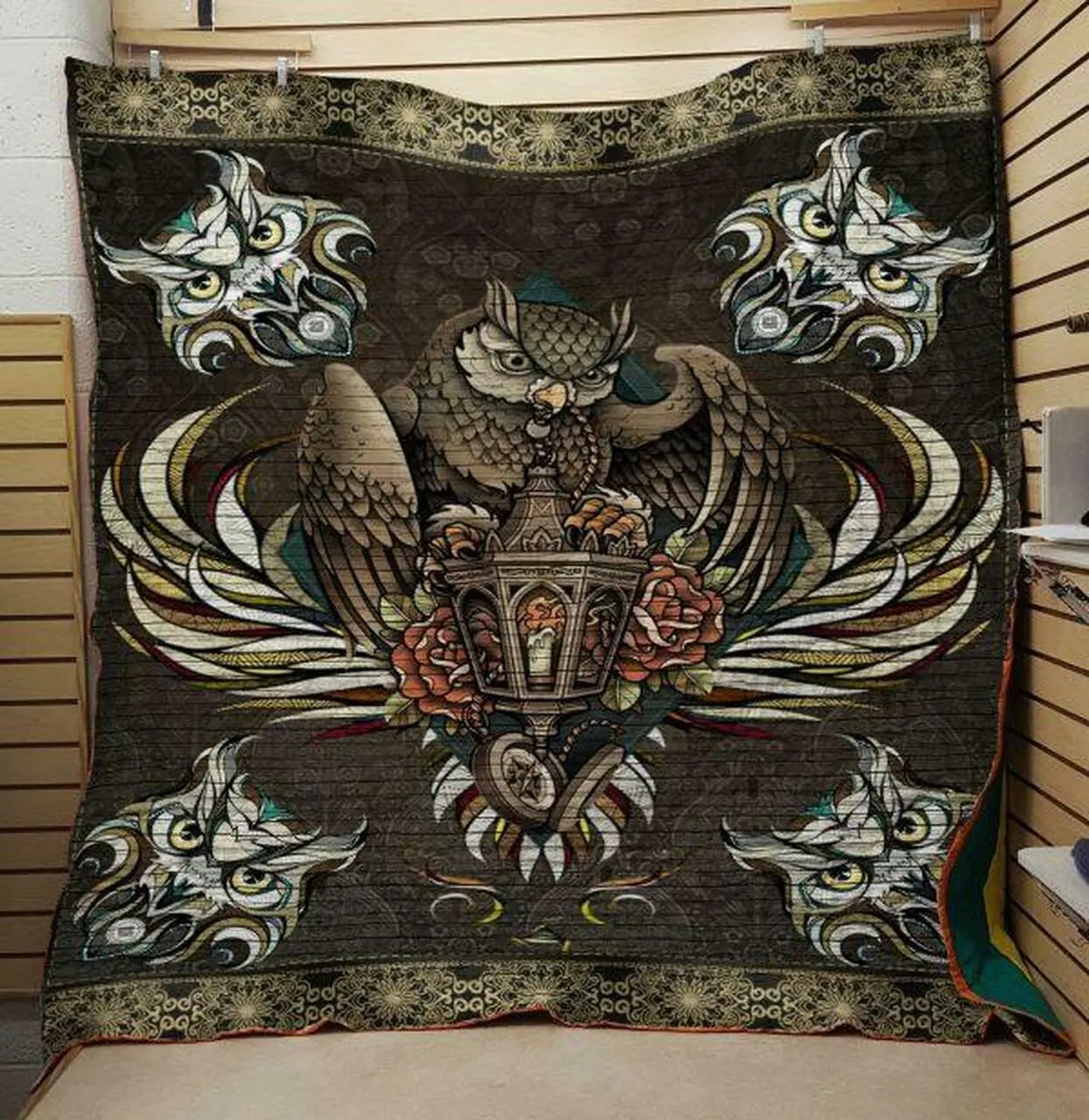 Owl And Lamp Quilt Design By Exrain and Home Decor