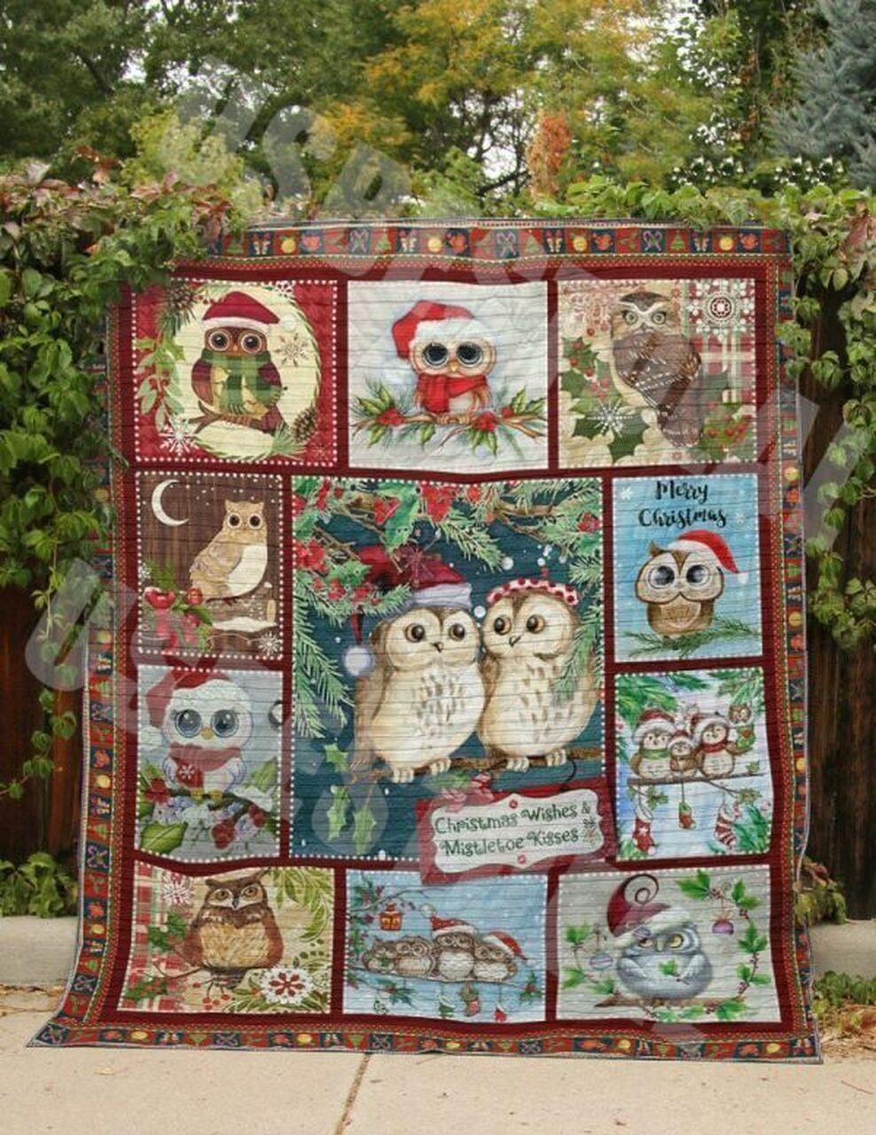 Owl Mistletoe Kisses Christmas Quilt Tdhwy and Home Decor