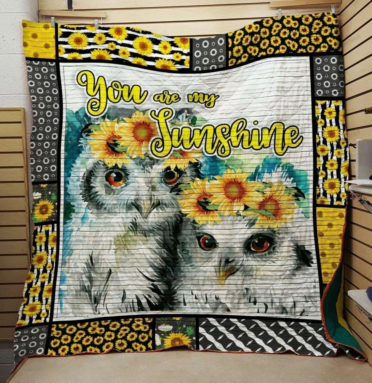 Owl Sunflower You Are My Sunshine Quilt Blanket Great Customized Blanket Gifts For Birthday Christmas Thanksgiving and Home Decor