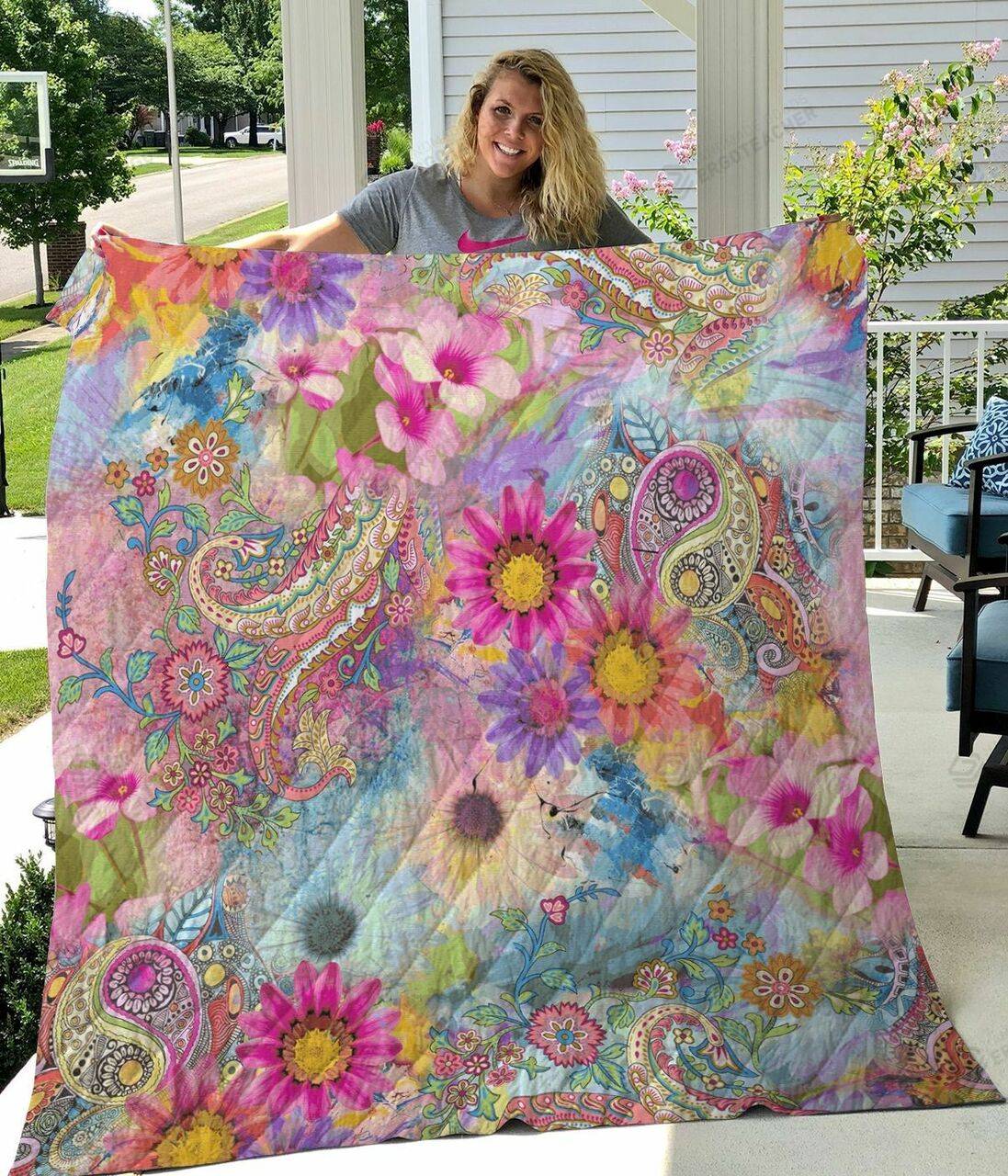 Paisley Flowers Quilt Blanket and Home Decor