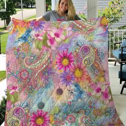 Paisley Flowers Quilt Blanket and Home Decor