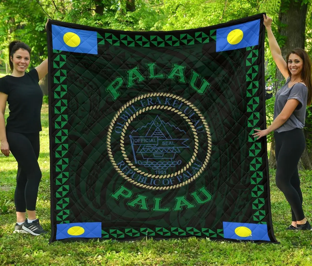 Palau Polynesian Quilt Green Love Style J11 Quilt Quilt and Home Decor