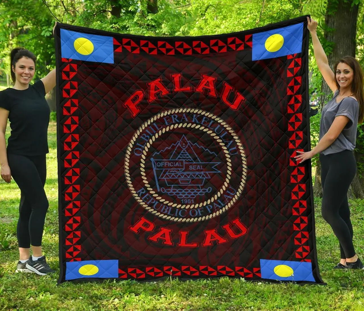 Palau Polynesian Quilt Red Love Style J11 Quilt Quilt and Home Decor