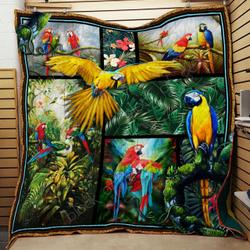 Parrot In Tropical Jungle Quilt Blanket Great Customized Gifts For Birthday Christmas Thanksgiving Perfect Gifts For Parrot Lover  and Home Decor