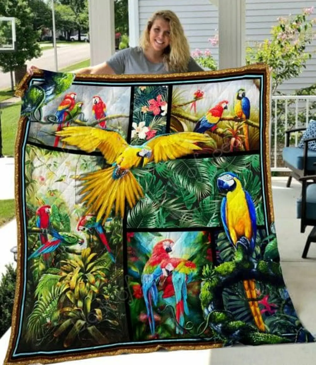 Parrot Summer Remix Quilt Blanket Dhc020120302Td and Home Decor