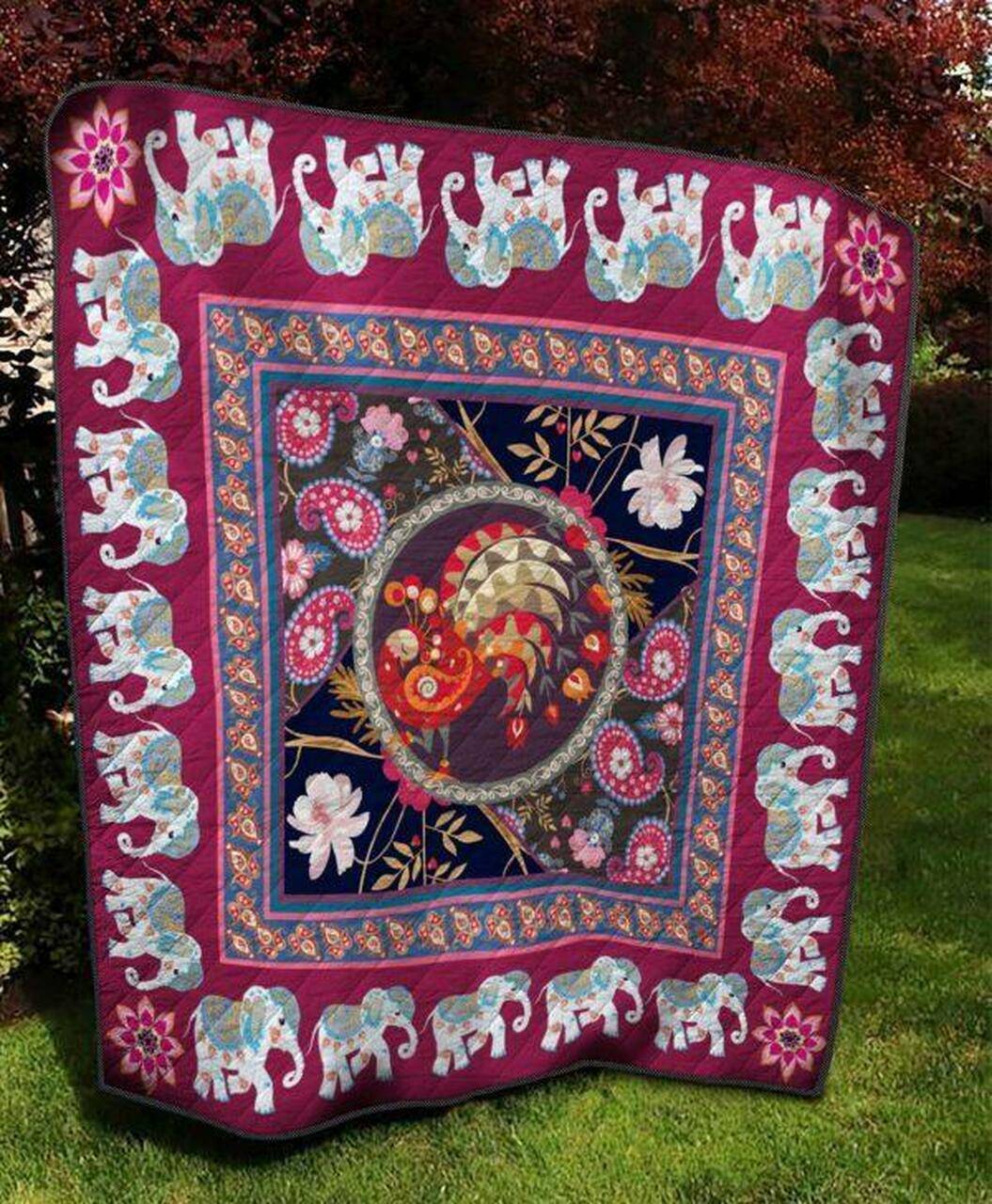 Peacock And Elephant Quilt Blanket Quilt and Home Decor