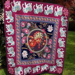 Peacock And Elephant Quilt Blanket  Quilt and Home Decor