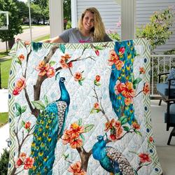Peacock On The Tree Cherry Quilt Blanket Great Customized Gifts For Birthday Christmas Thanksgiving Perfect Gifts For Peacock Lover      and Home Decor