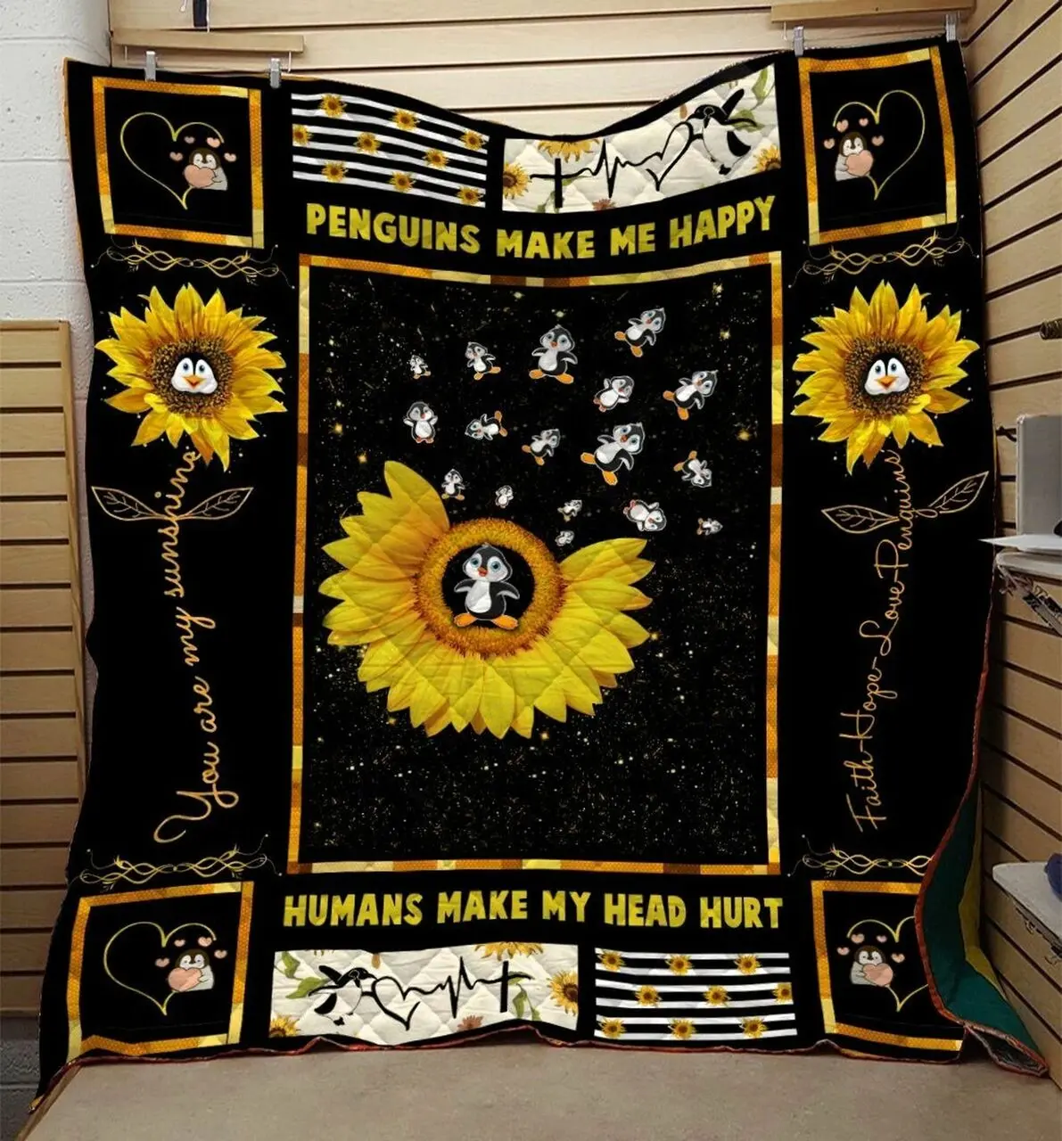 Penguins Sunflower Quilt Tdhjd and Home Decor