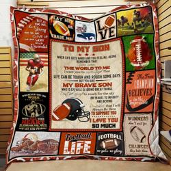 Personalized American Football To My Son I Love You So Much Quilt Blanket Great Customized Gifts For Birthday Christmas Thanksgiving and Home Decor