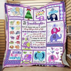 Personalized Baby Elephant To My Granddaughter Quilt Blanket Never Stop Believing In Yourself Great Customized Blanket Gifts For Birthday Christmas Thanksgiving and Home Decor