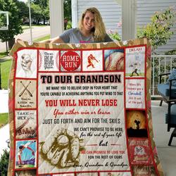 Personalized Baseball To My Grandson From Grandparents Aim For The Skies Quilt Blanket Great Customized Gifts For Birthday Christmas Thanksgiving Perfect Gifts For Baseball Lover and Home Decor