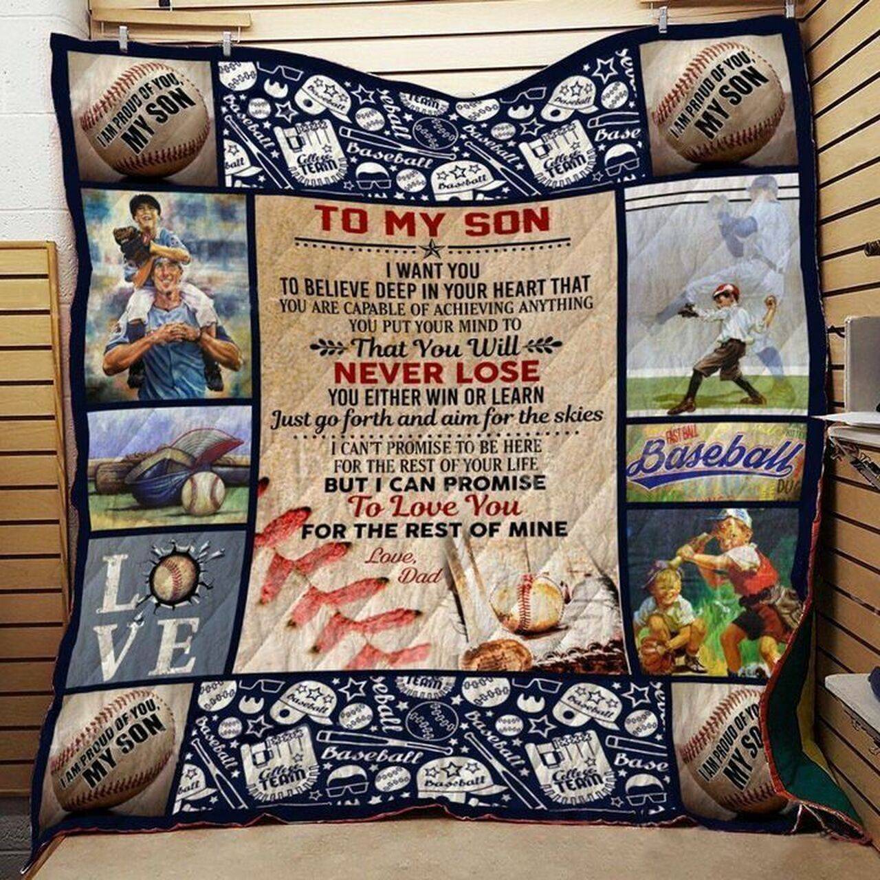 Personalized Baseball To My Son From Dad I Want You To Believe Quilt Blanket Great Customized Gifts For Birthday Christmas Thanksgiving Perfect Gifts For Baseball Lover and Home Decor