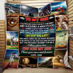 Personalized Baseball To My Son Quilt Blanket From Dad I Will Always Carry You In My Heart Great Customized Blanket Gifts For Birthday Christmas Thanksgiving and Home Decor