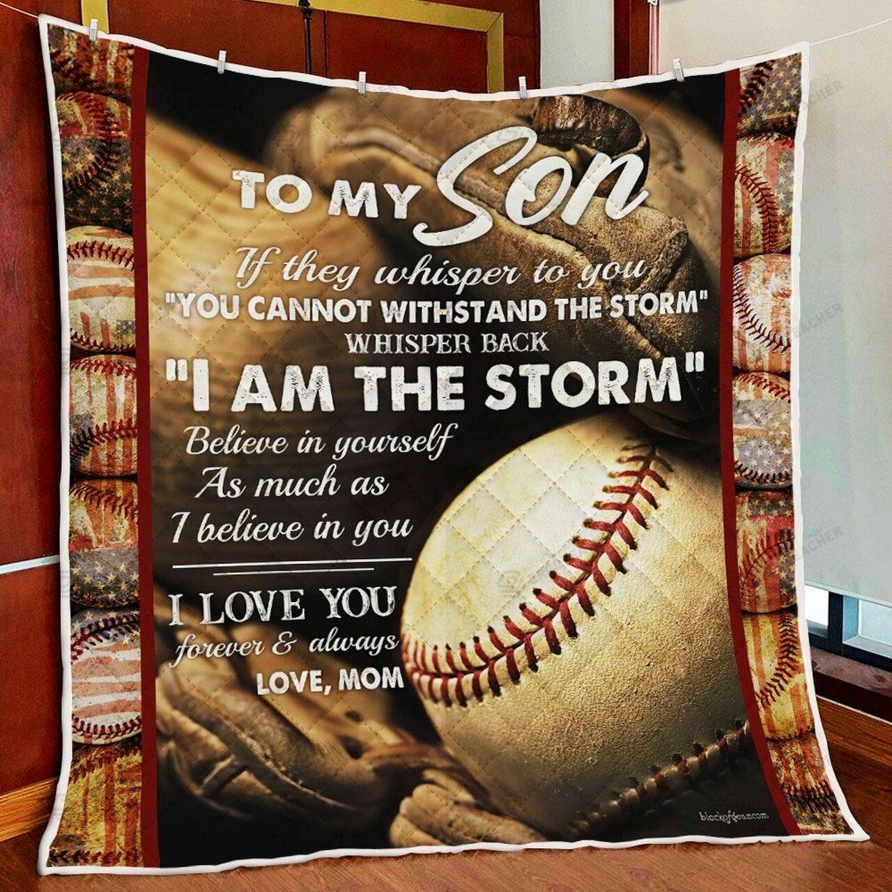 Personalized Baseball To My Son Quilt Blanket From Mom I Am The Storm Great Customized Blanket Gifts For Birthday Christmas Thanksgiving and Home Decor