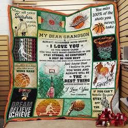 Personalized Basketball To My Dear Grandson Quilt Blanket From Grandma Always Remember How Much I Love You Great Customized Blanket Gifts For Birthday Christmas Thanksgiving and Home Decor