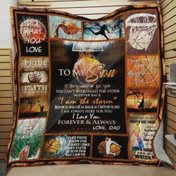 Personalized Basketball To My Son Quilt Blanket From Dad I Am Always Here For You Great Customized Blanket Gifts For Birthday Christmas Thanksgiving and Home Decor