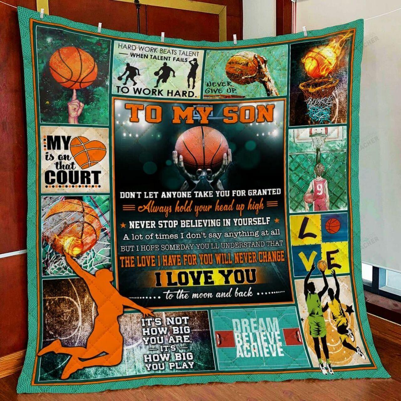 Personalized Basketball To My Son Quilt Blanket The Love I Have For You Will Never Change Great Customized Blanket Gifts For Birthday Christmas Thanksgiving and Home Decor