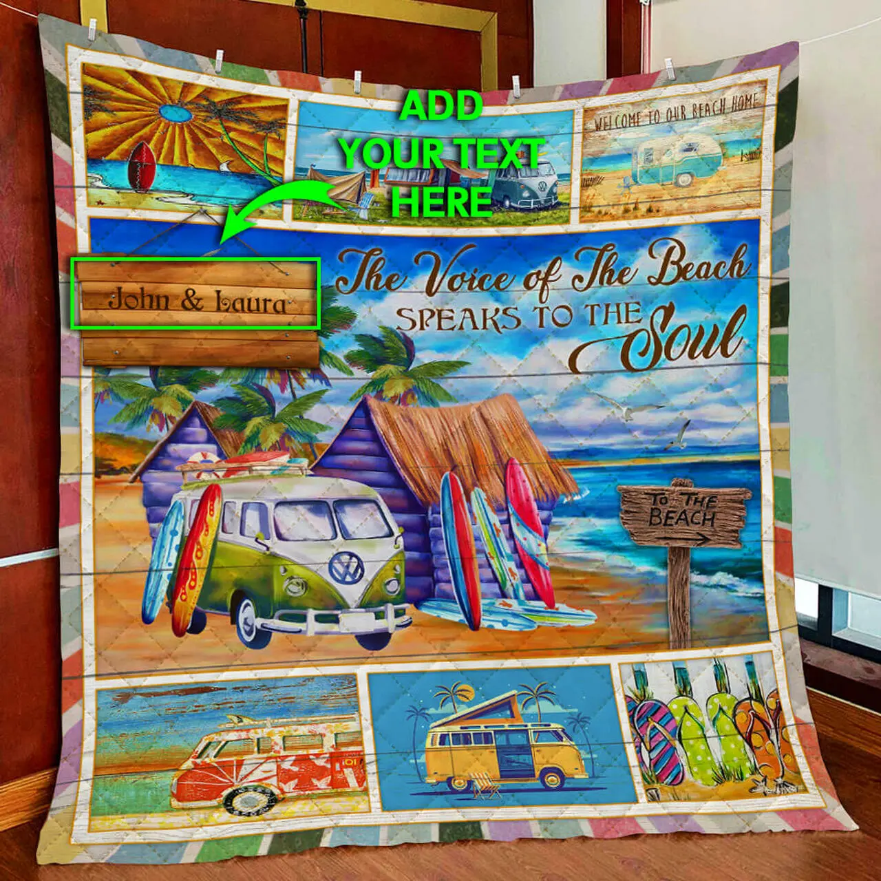 Personalized Beach Soul Quilt Blanket and Home Decor