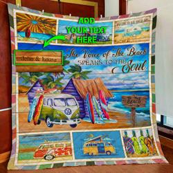 Personalized Beach Soul Quilt Blanket and Home Decor