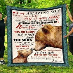 Personalized Bear To My Son From Mom I Want You To Believe Quilt Blanket Great Customized Gifts For Birthday Christmas Thanksgiving and Home Decor
